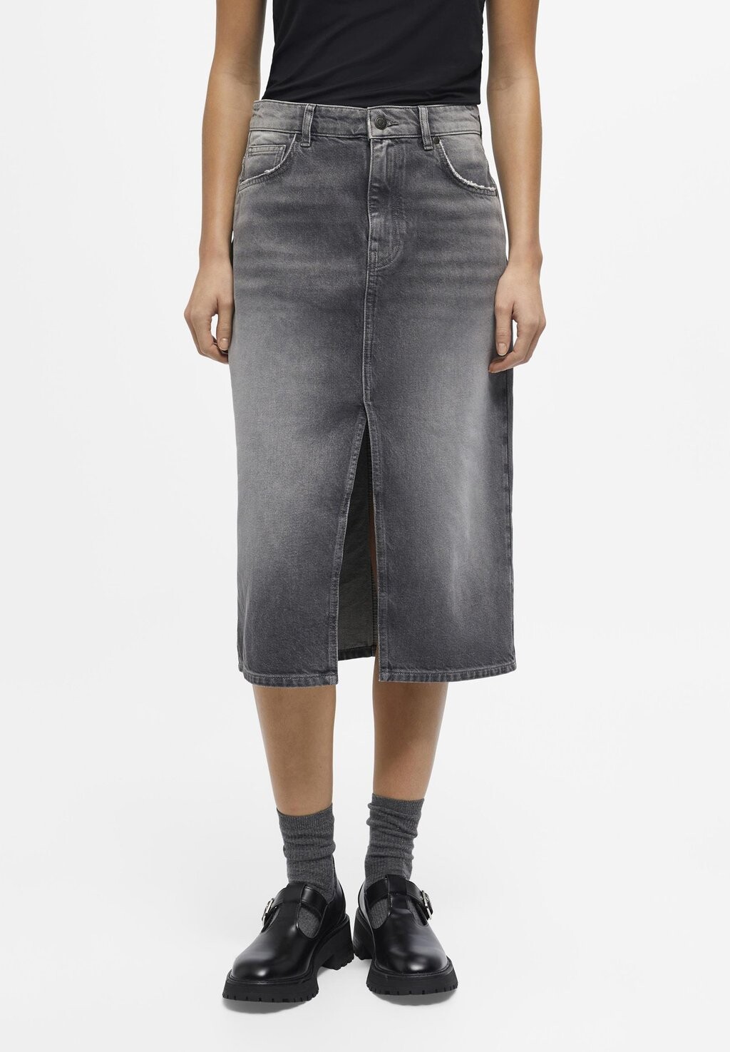 

Юбка джинсовая Objharlow Midi Object, цвет grey denim
