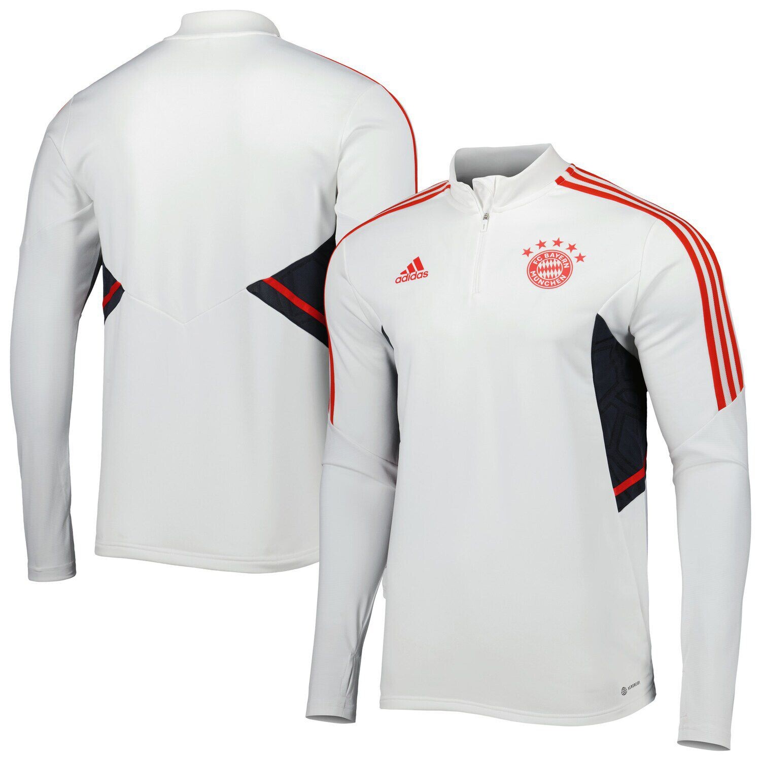

Мужская белая футболка с молнией на четверть, Bayern Мюнхен Team Training AEROREADY adidas, Белый