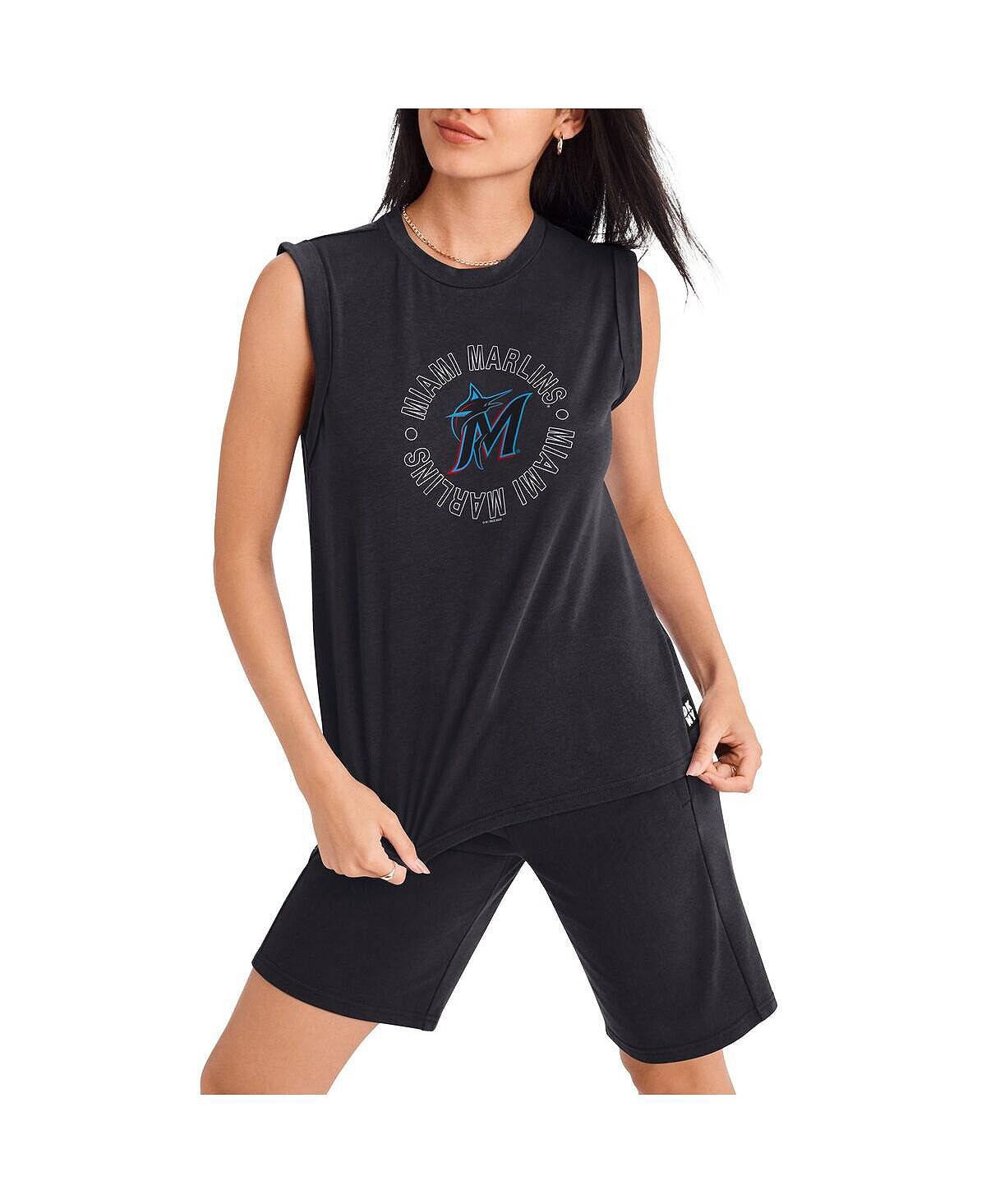 

Женская черная майка Miami Marlins Madison Tri-Blend DKNY, черный