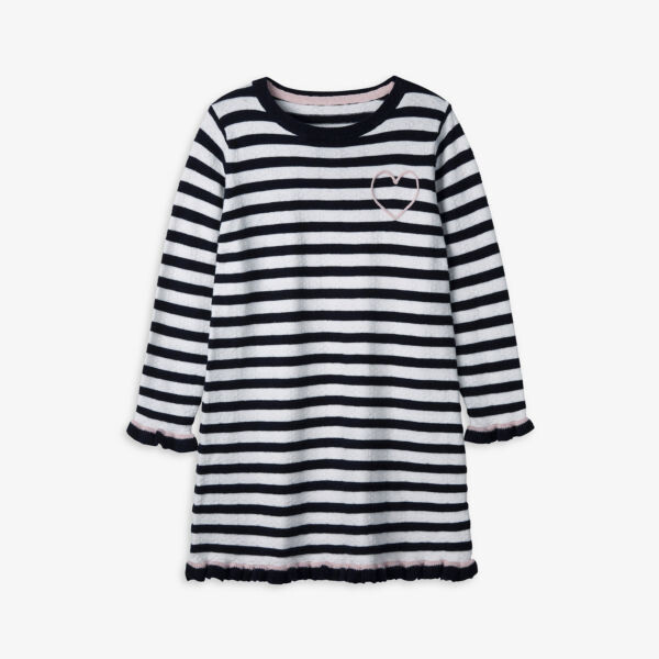 

Трикотажное платье в полоску с вышивкой сердечками 1-6 лет The Little White Company, цвет stripe