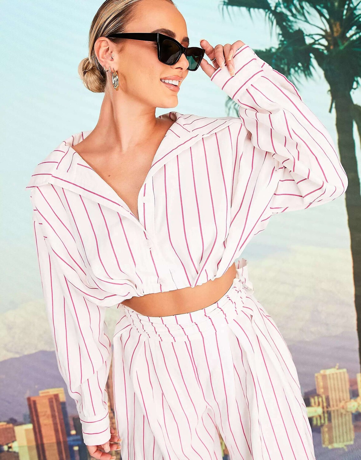 

Укороченная рубашка в розовую полоску ASOS x MILLIE