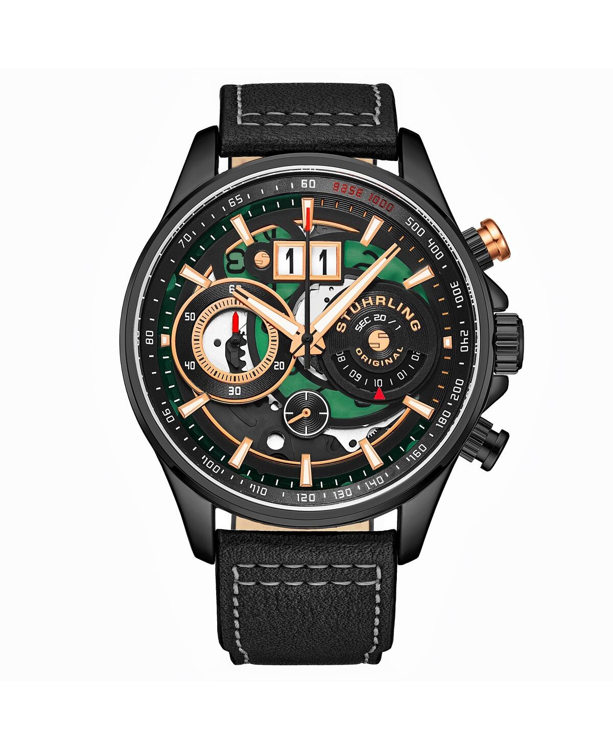 

Мужские часы Aviator, черная кожа, двухцветный циферблат, круглые часы 45 мм Stuhrling