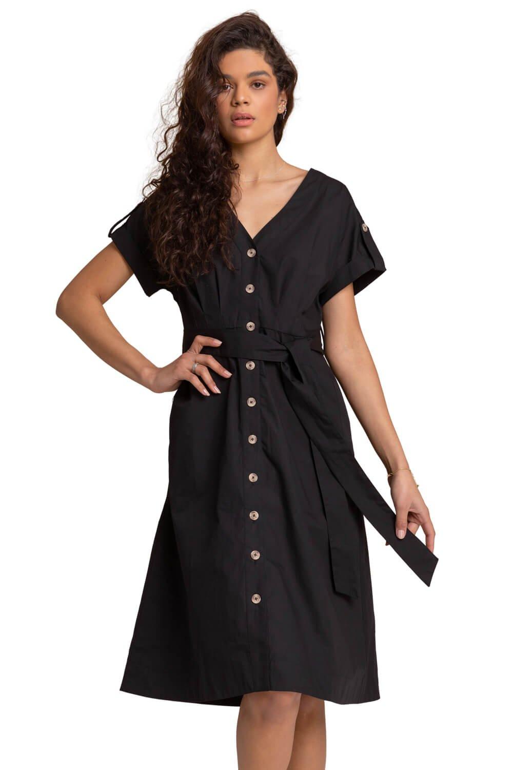 цена Хлопковое платье-рубашка миди с поясом Roman, черный