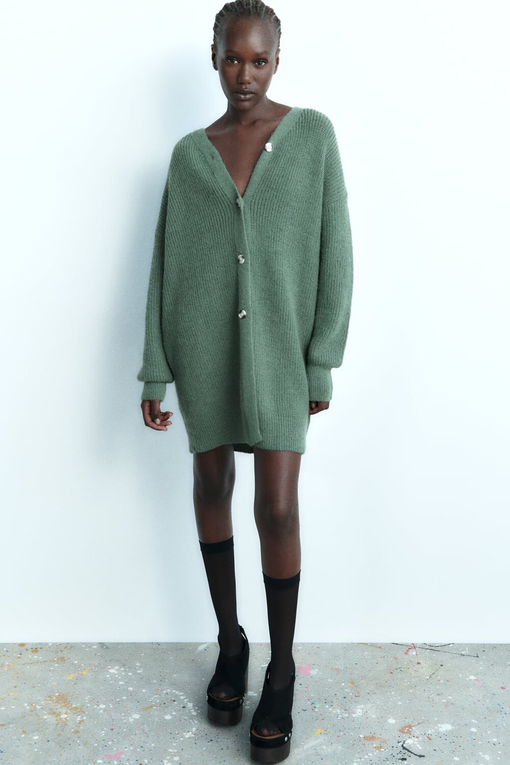 

Трикотажный топ в рубчик ZARA, зеленый