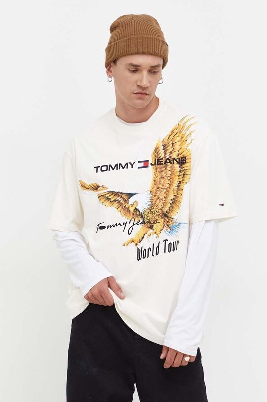 

Хлопковая футболка Tommy Jeans, бежевый