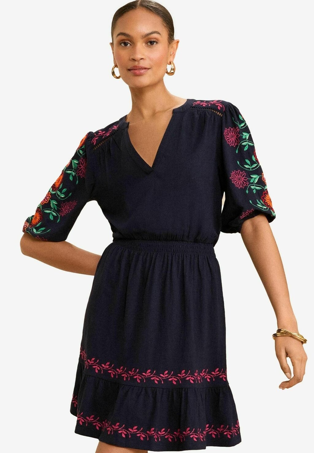 

Платье из джерси EMBROIDERED PUFF SLEEVE SKATER MINI-REGULAR FIT Love & Roses, синий
