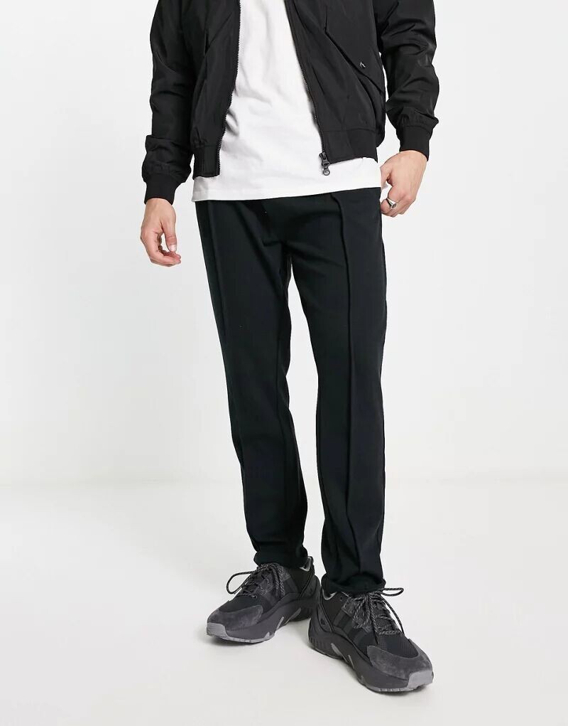 

Черные брюки из потертого пике с кулиской Threadbare