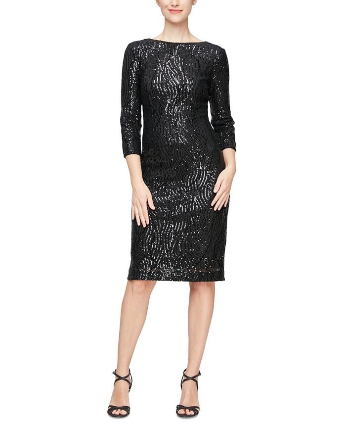 

Женское платье с пайетками и рукавами 3/4 SL Fashions, серый
