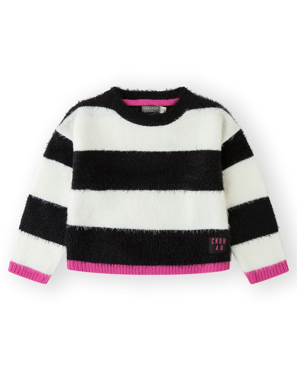 

Свитер для девочки из полосатого трикотажа Canada House, черный
