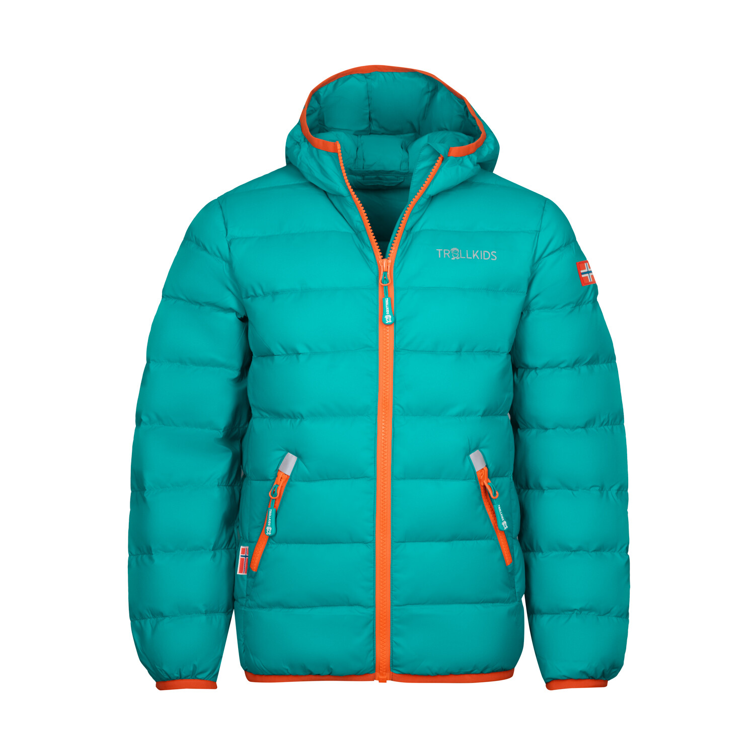 

Пуховик Trollkids Jacke Dovrefjell, цвет Blaugrün/Hellorange