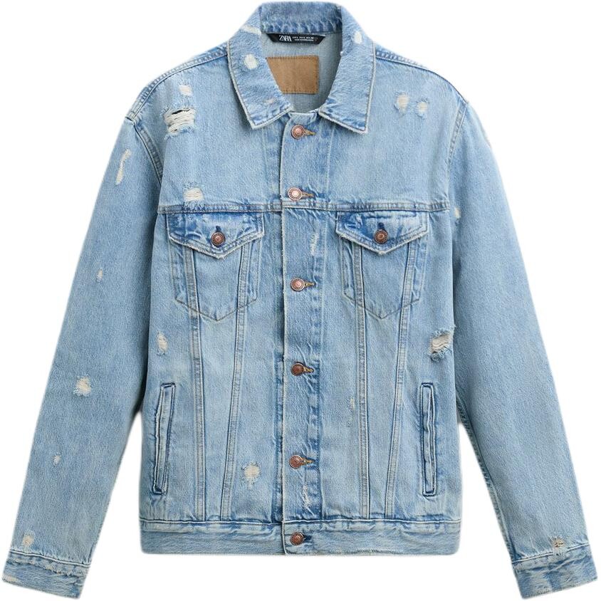 

Джинсовая куртка мужская средне-синяя Zara, синий