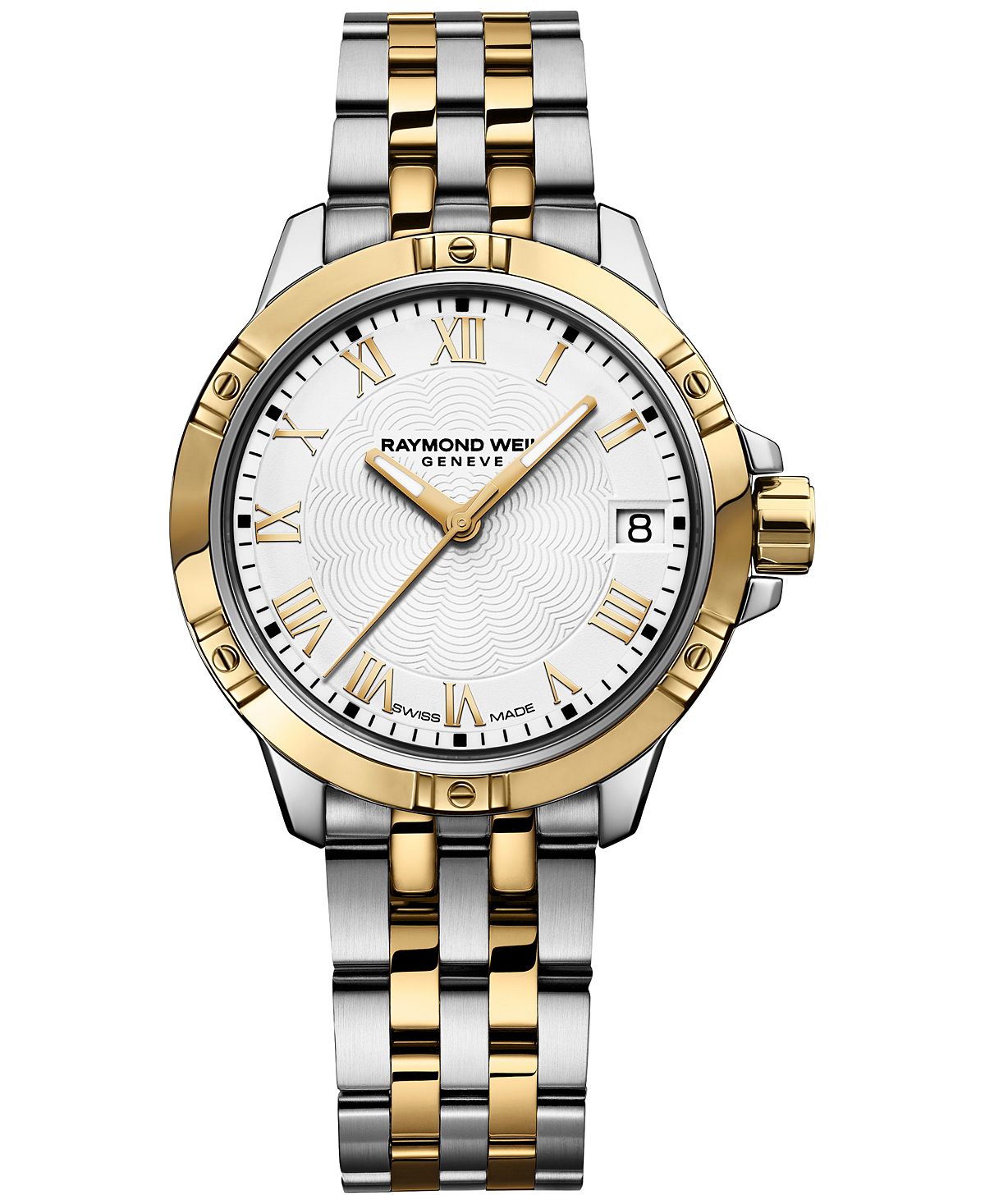 цена Женские часы Swiss Tango с двухцветным браслетом из нержавеющей стали с PVD-покрытием, 30 мм 5960-STP-00308 Raymond Weil