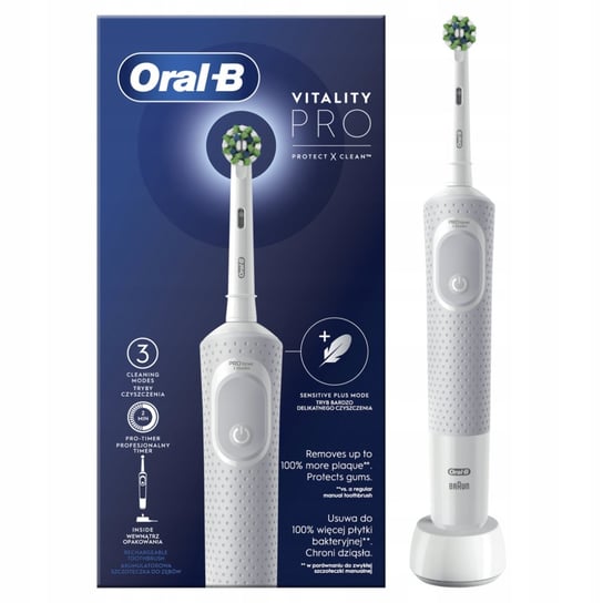 Электрическая зубная щетка, белая ORAL-B, Vitality PRO D103 Protect X Clean электрическая зубная щетка oral b vitality pro x clean d103 413 3 лиловая