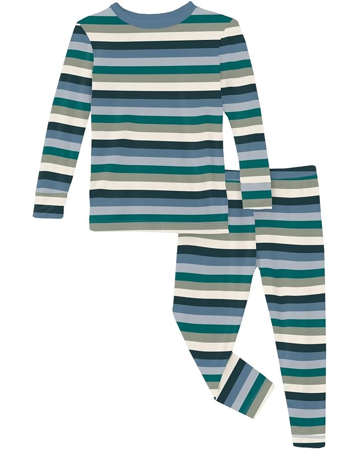 цена Пижамный комплект Kickee Pants Long Sleeve Pajama Set, цвет Snowy Stripe