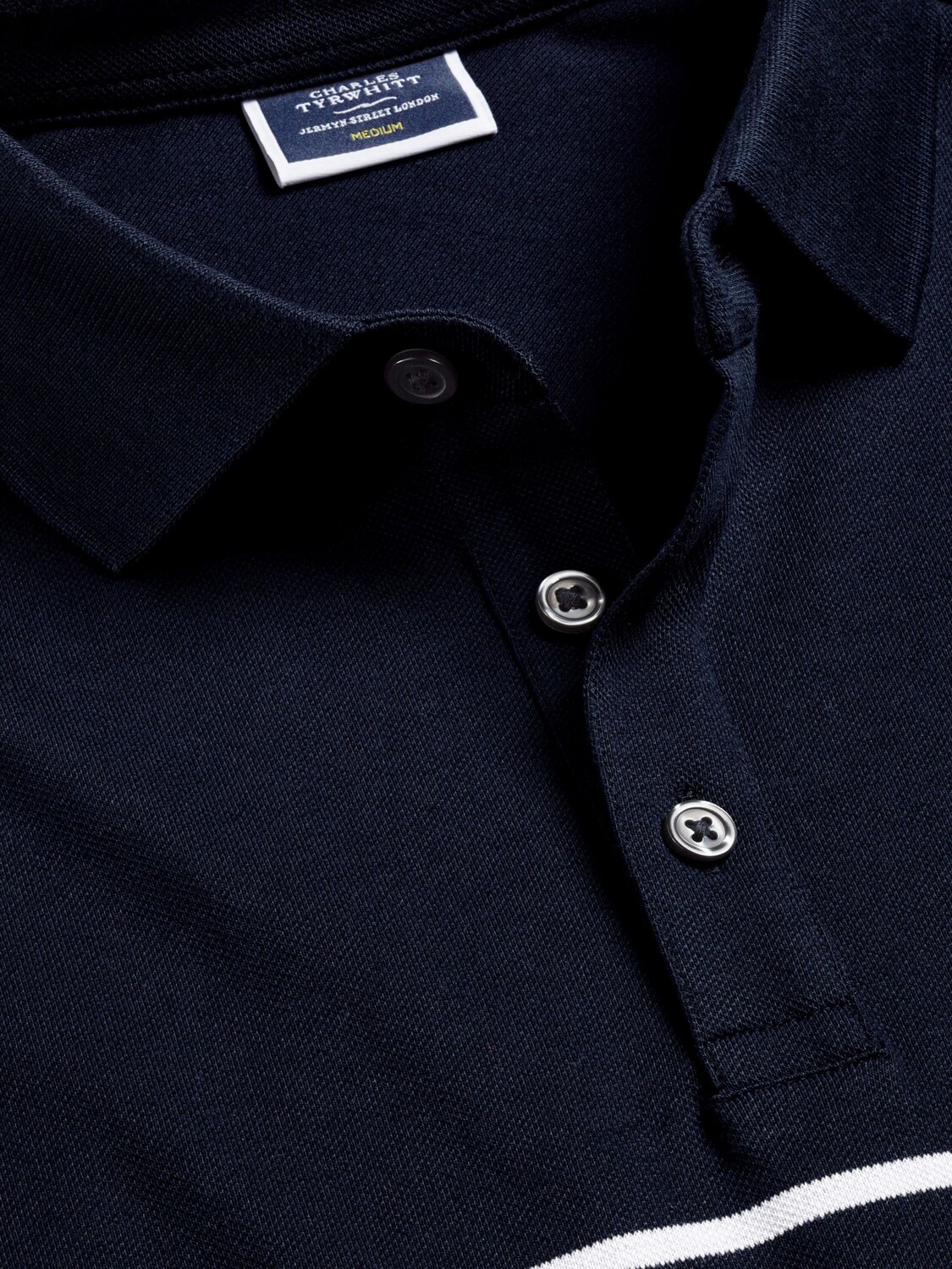 

Рубашка-поло в полоску из пике Charles Tyrwhitt, темно-синяя и белая