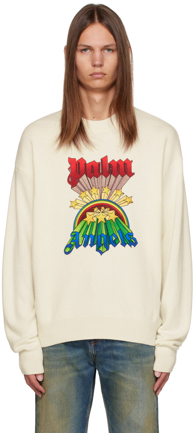 

Белый свитер с рисунком Palm Angels