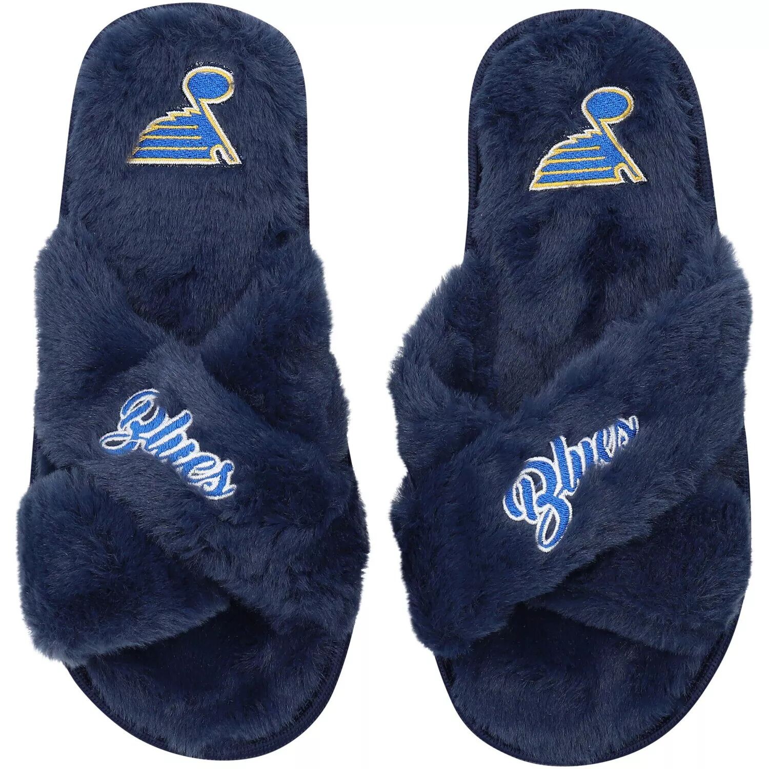 

Женские шлепанцы с перекрестными шлепанцами FOCO St. Louis Blues Script