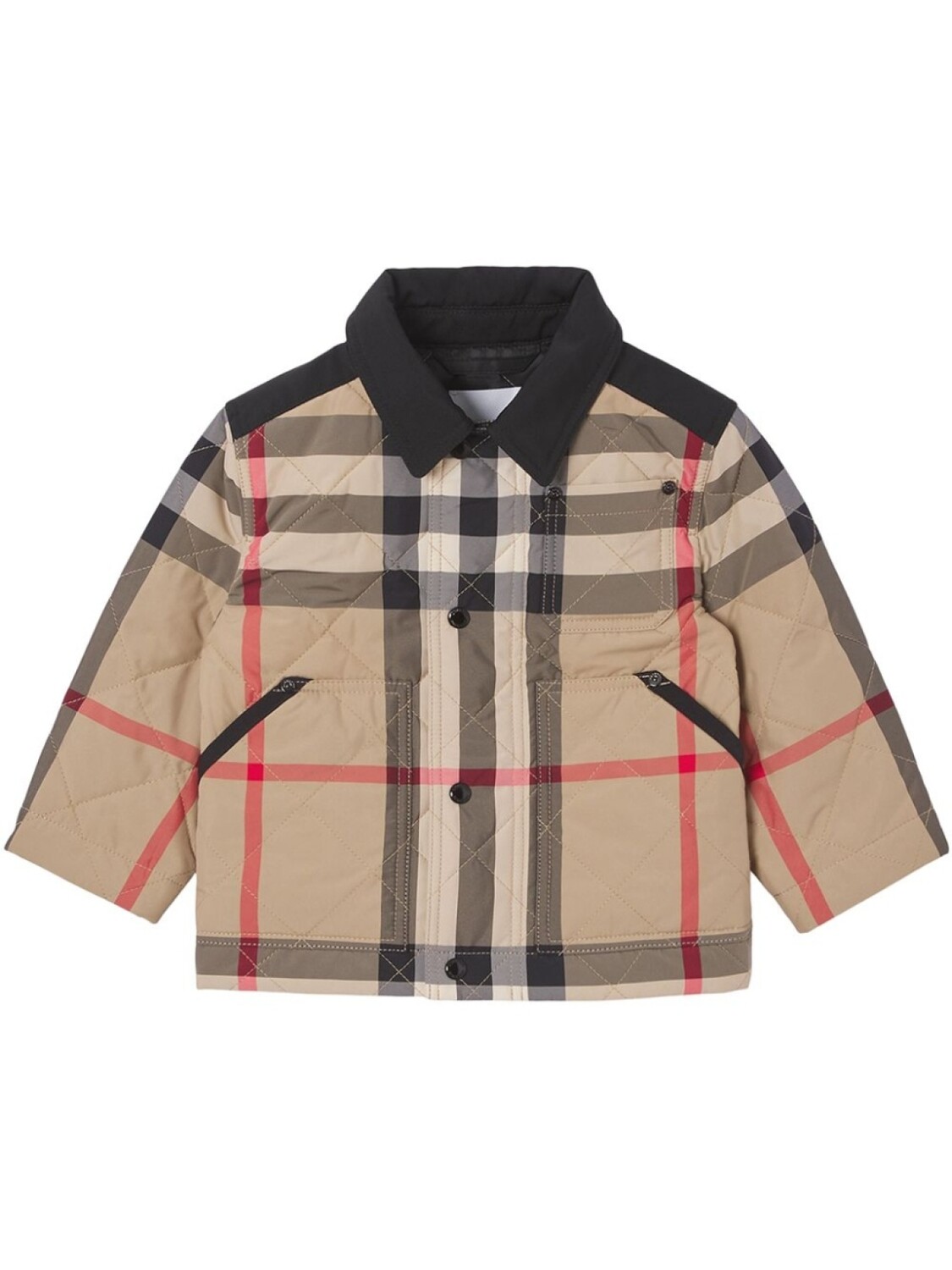 

Burberry Kids стеганая куртка в клетку с логотипом, нейтральный цвет