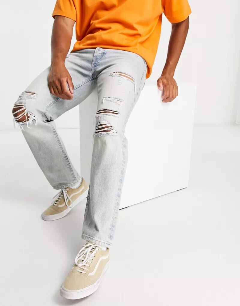 

Синие свободные джинсы с потертостями Pacsun