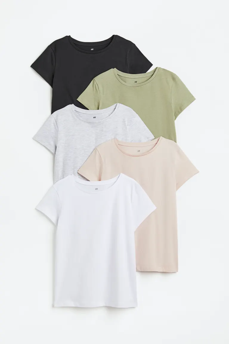 Комплект из 5 хлопковых футболок H&M, серый
