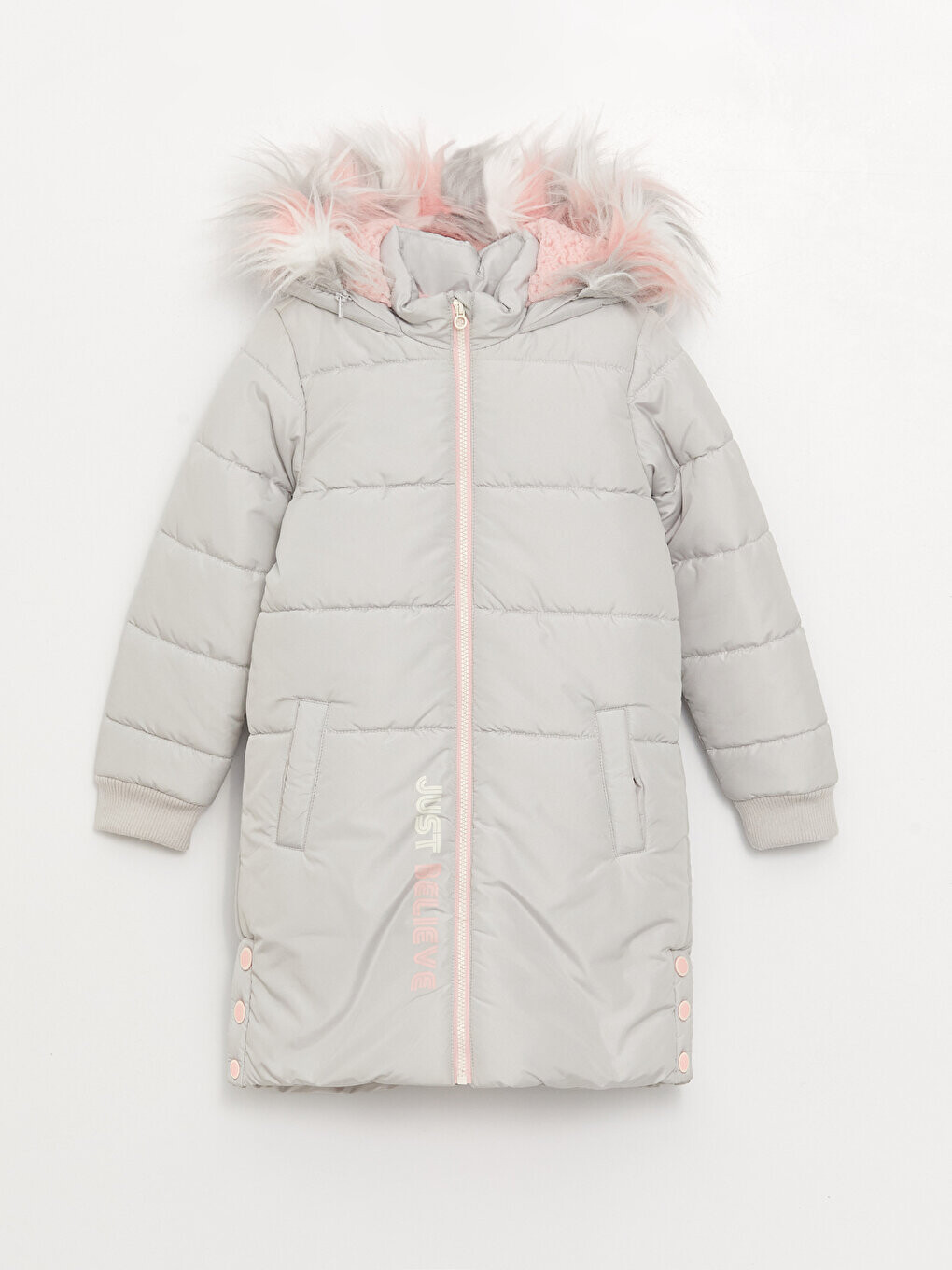 

Пальто для девочек с капюшоном LCW Kids, светло-серый