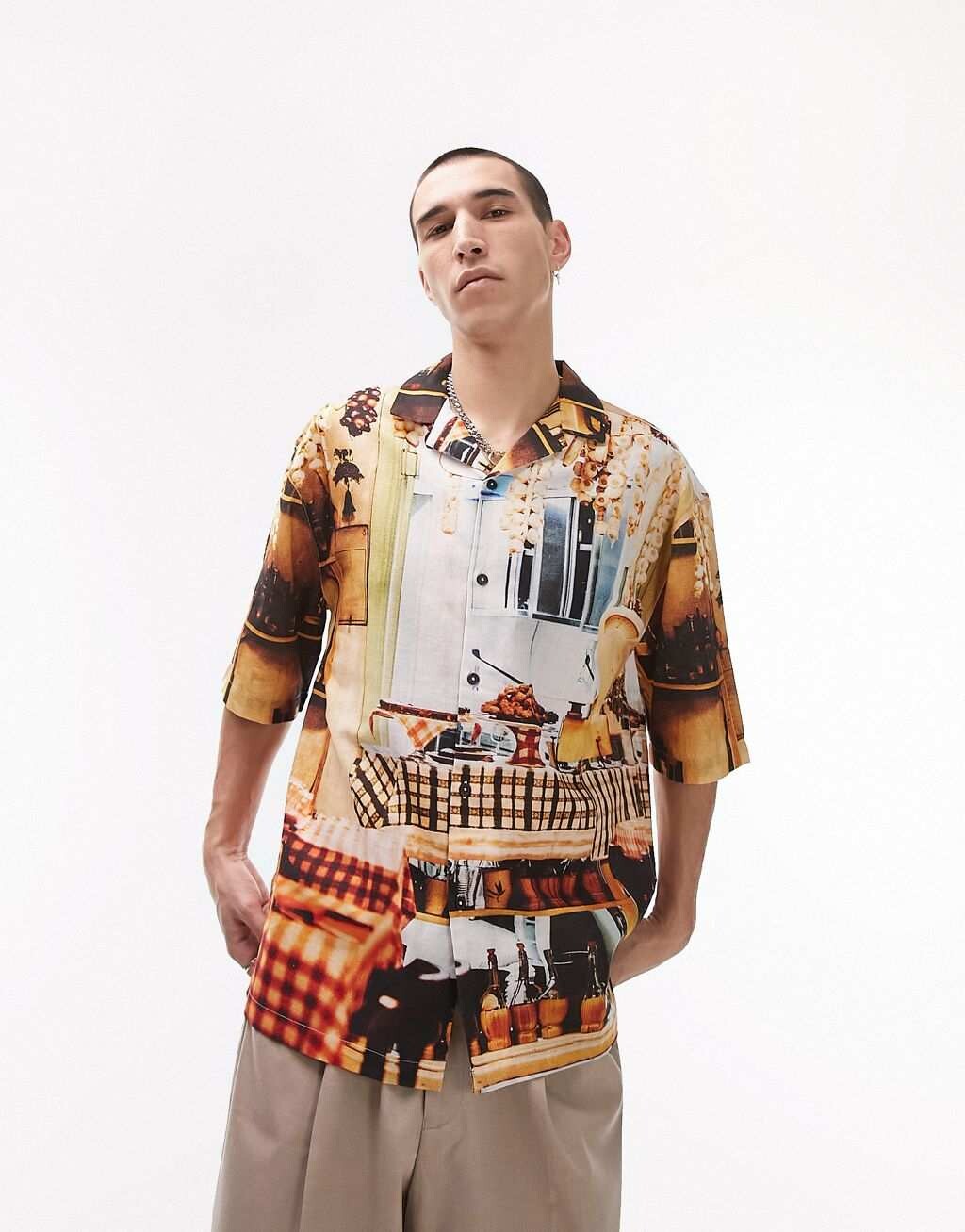 

Непринужденная рубашка с короткими рукавами и принтом кафе Topman