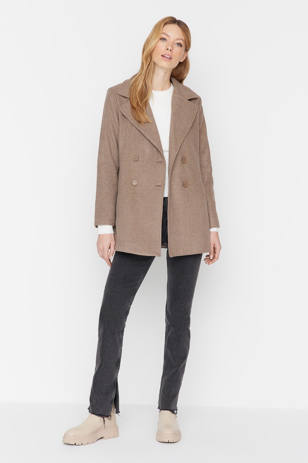 

Пальто - Серый - Двубортный Trendyol Modest