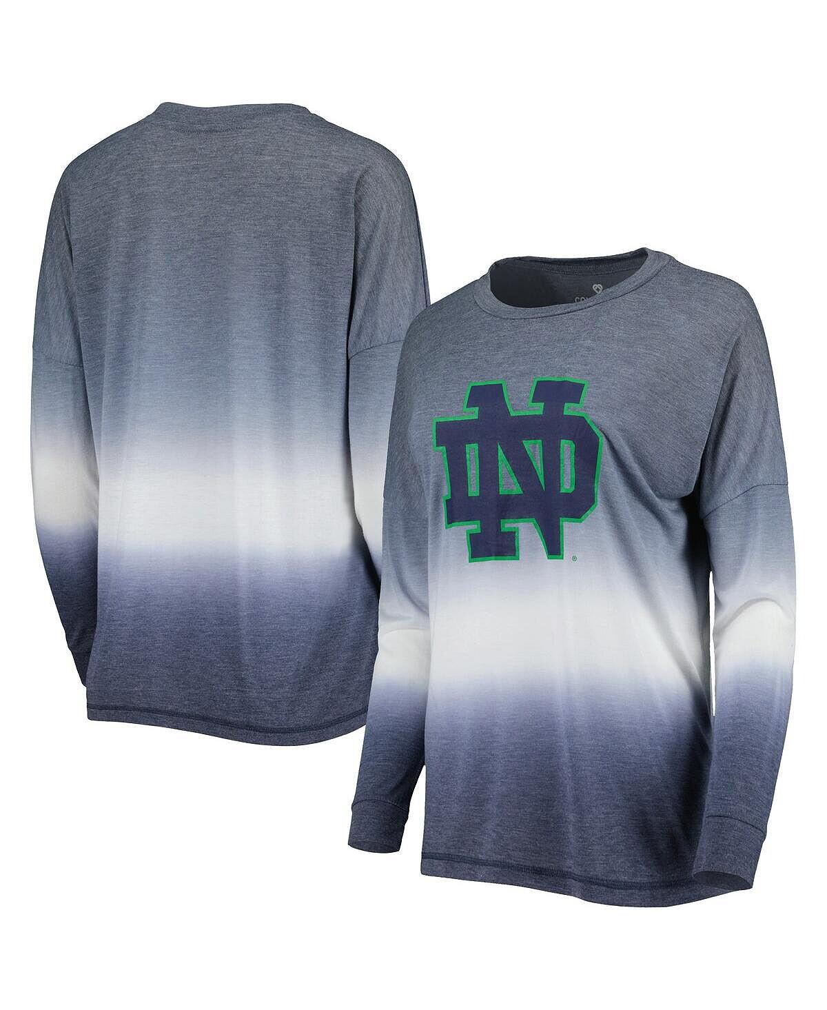 

Женская серая и темно-синяя футболка с рисунком Notre Dame Fighting Irish Winkle Dip-Dye с длинным рукавом Colosseum