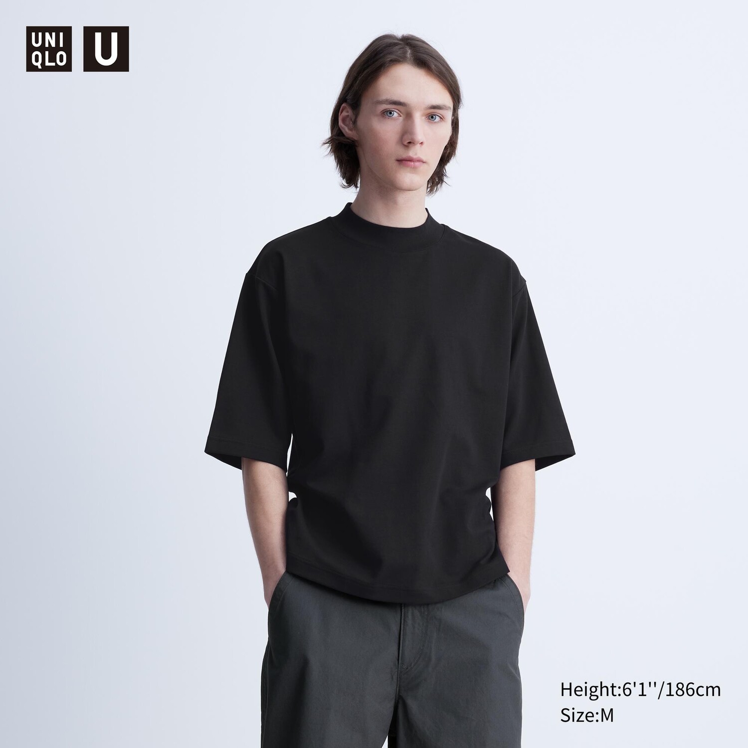 

Футболка из хлопка с вырезом-стойкой airism UNIQLO, черный