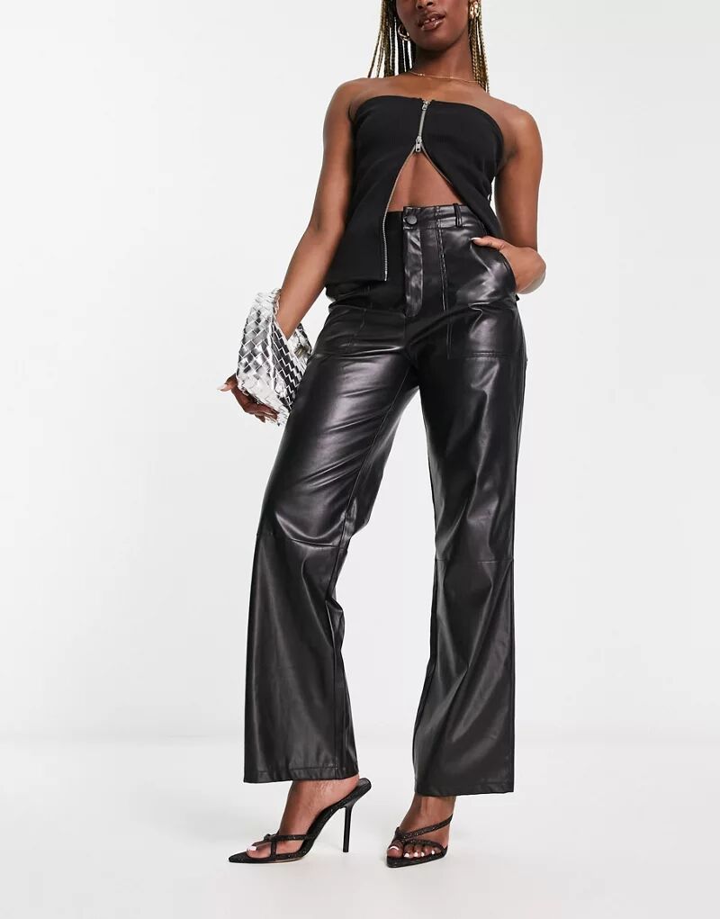 Черные широкие брюки из искусственной кожи с завышенной талией Missy Empire Missyempire