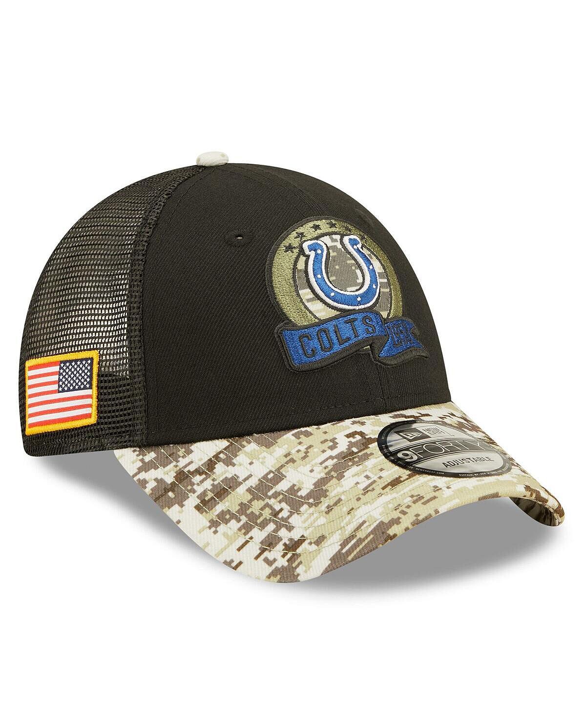 

Мужская черная камуфляжная кепка Indianapolis Colts 2022 Salute To Service 9FORTY Snapback Trucker Hat New Era