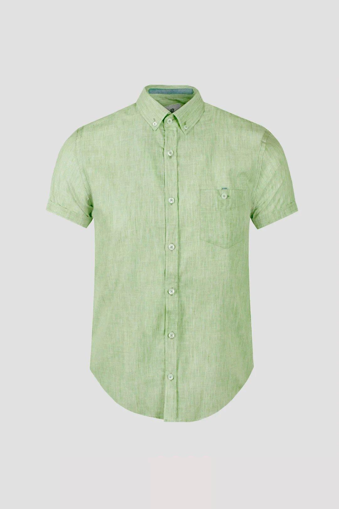 Зеленая льняная рубашка узкого кроя с коротким рукавом Steel & Jelly, зеленый