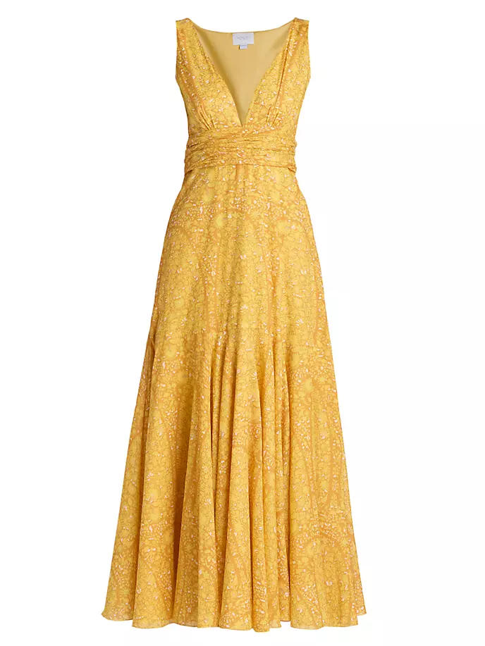 Хлопковое платье макси с цветочным принтом Giambattista Valli, желтый шелковая блузка со сборками с цветочным принтом giambattista valli розовый