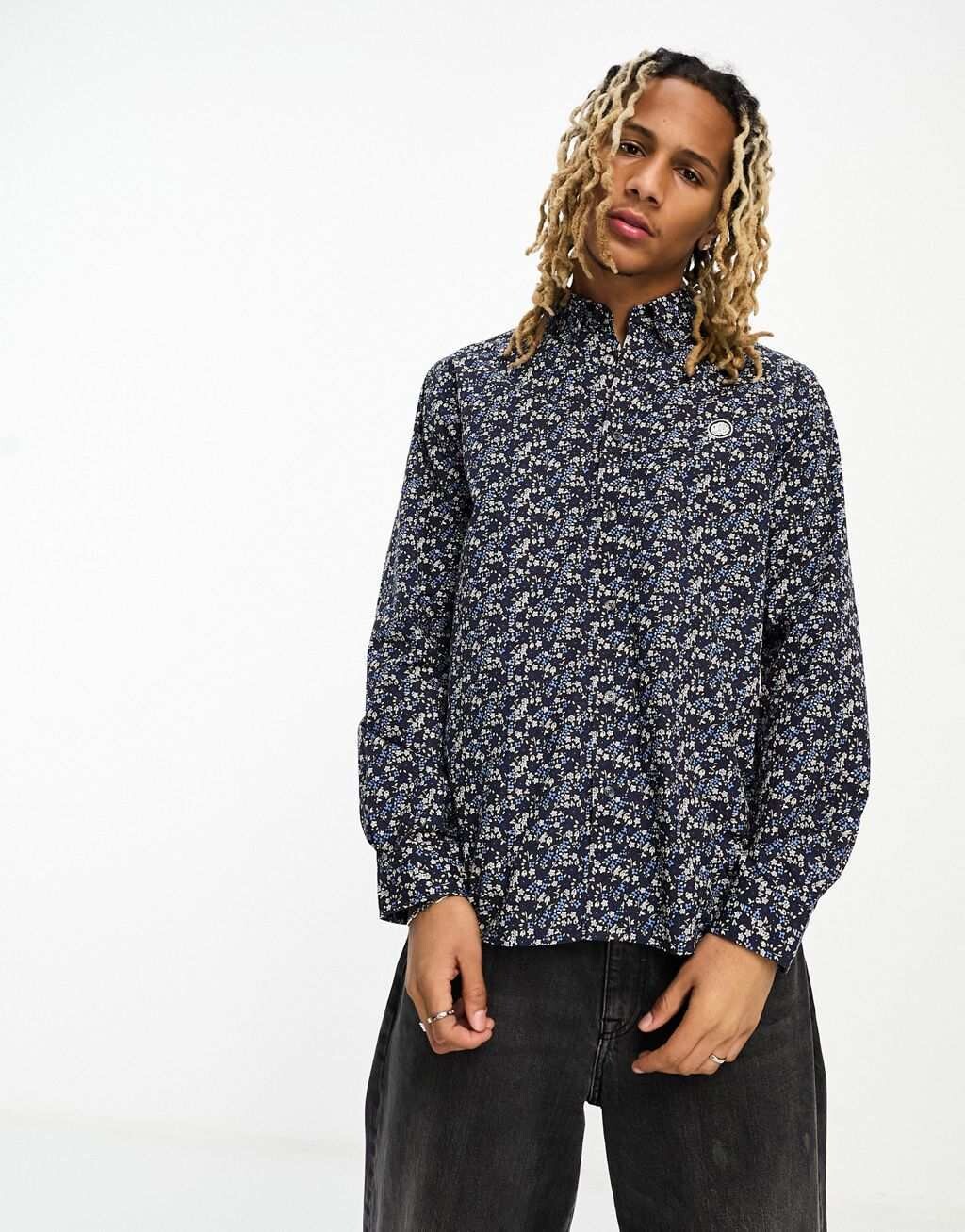 

Темно-синяя рубашка с цветочным принтом Pretty Green