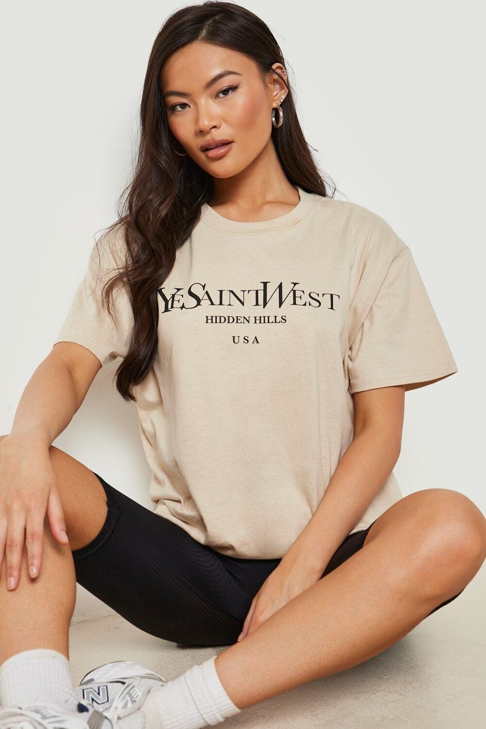 

Футболка оверсайз ye saint west Boohoo, песочный, Бежевый