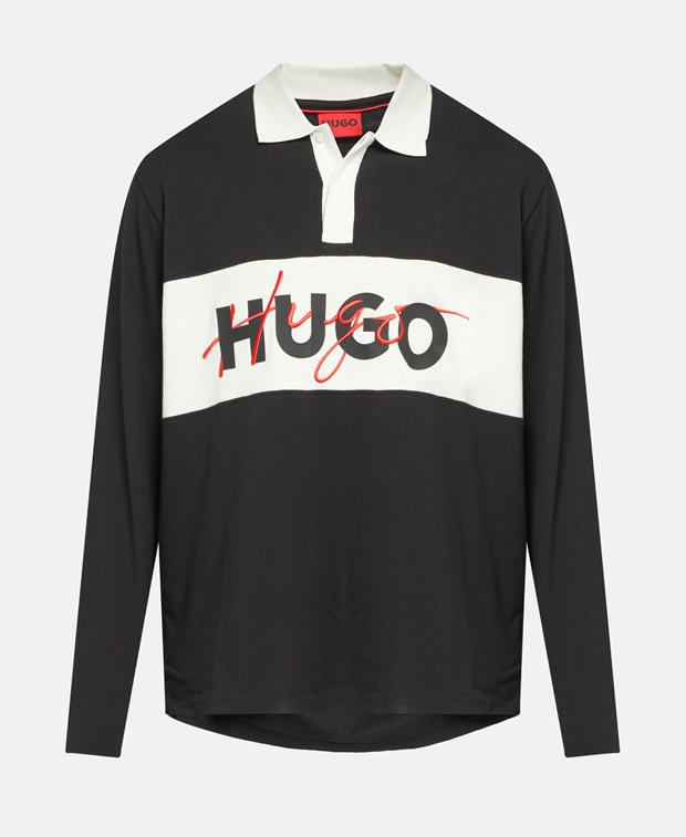 Рубашка-поло с длинными рукавами , черный Hugo