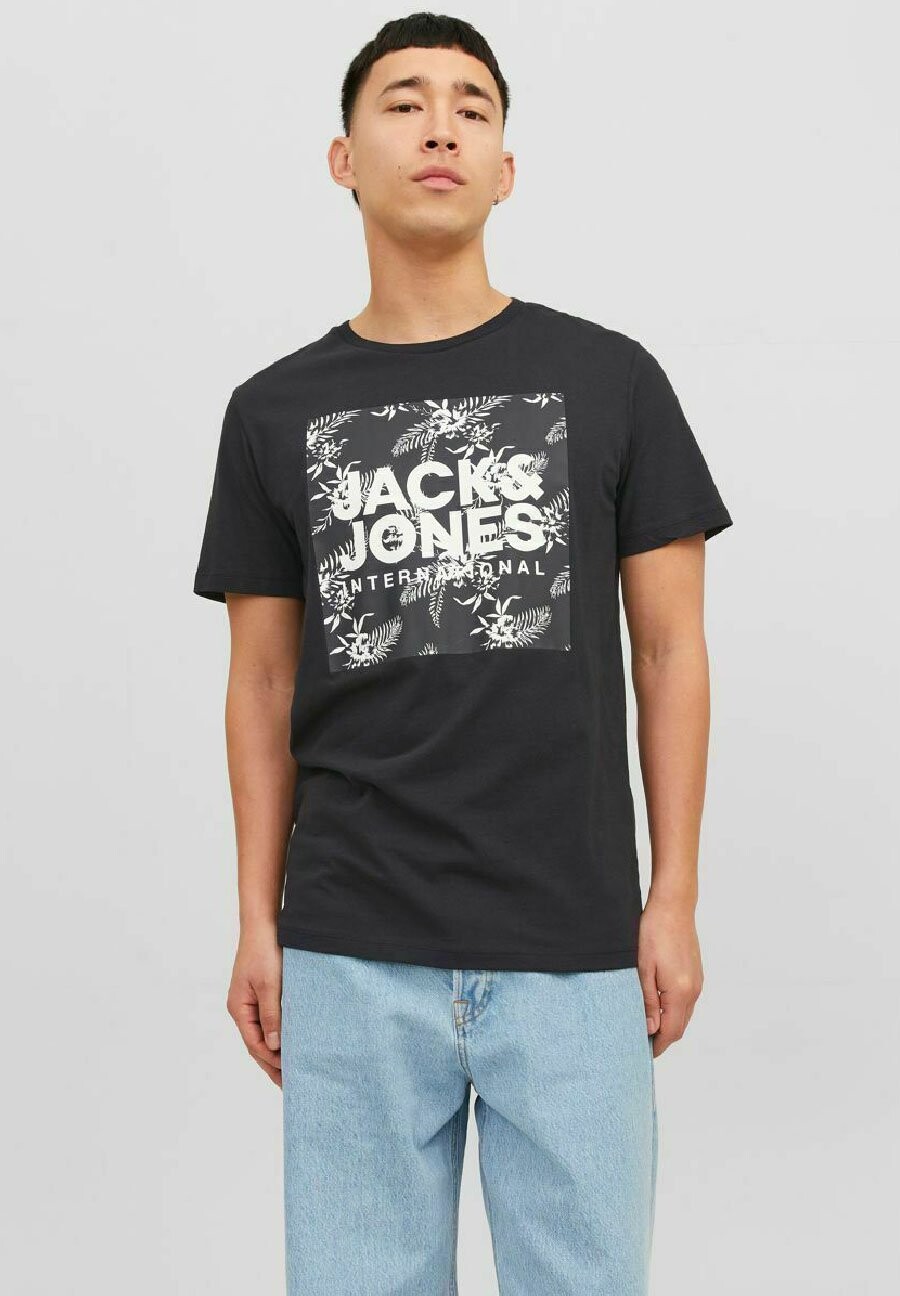 

Футболка с принтом Jack & Jones, черный меланж