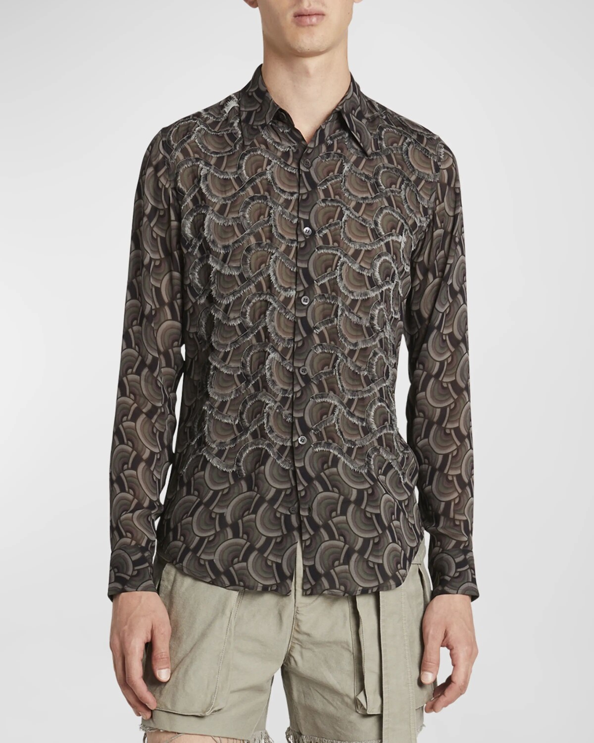

Мужская спортивная рубашка из селдона с бахромой Dries Van Noten, цвет Petrol