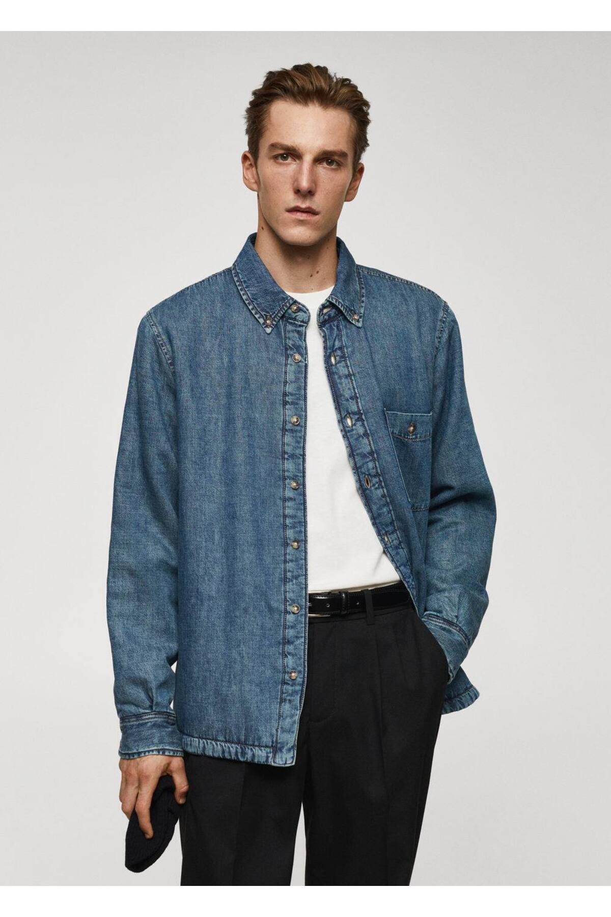 Стеганая джинсовая куртка-рубашка Mango, синий