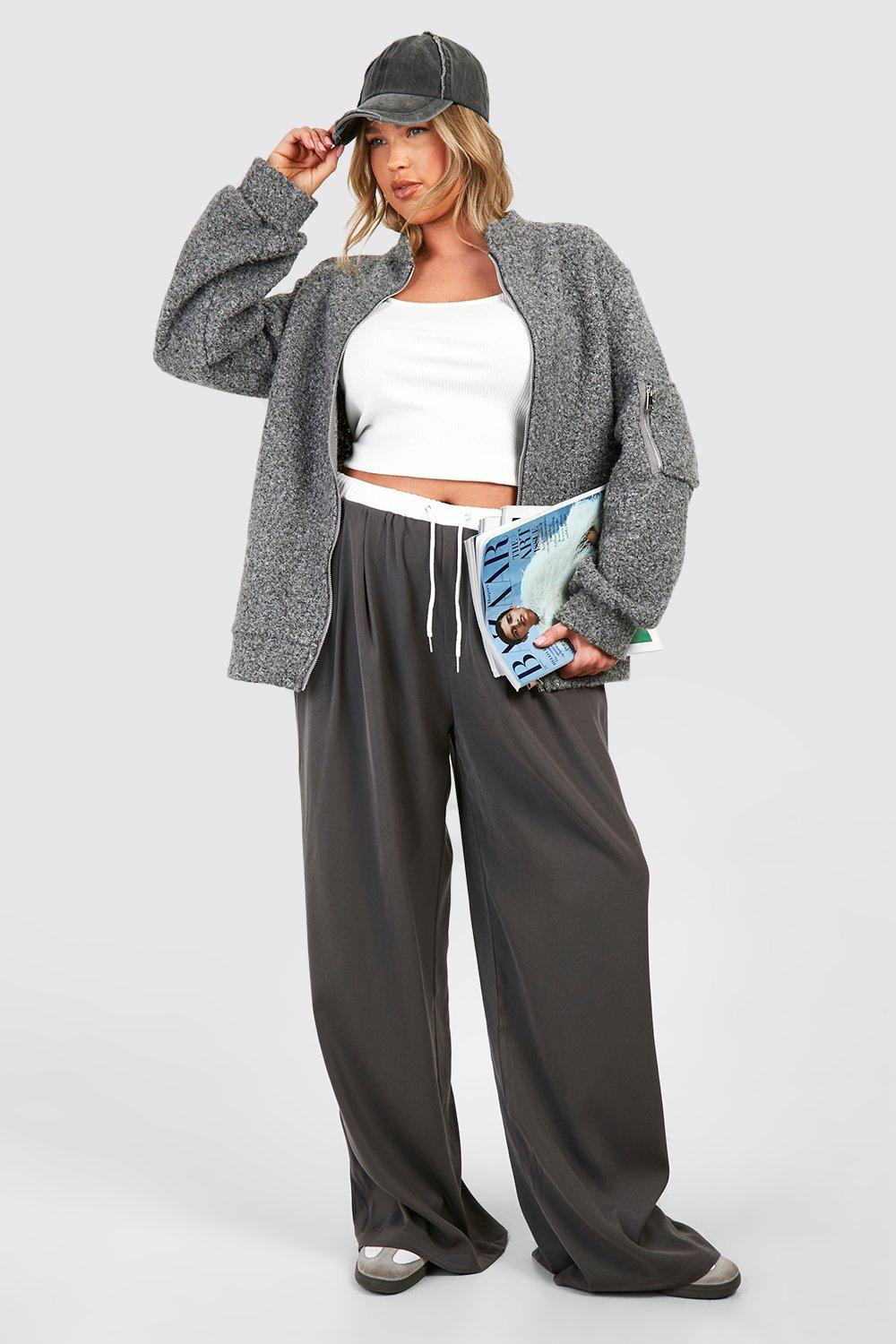 Широкие брюки с контрастным поясом и поясом Plus boohoo, серый брюки glance с контрастным поясом 42 размер