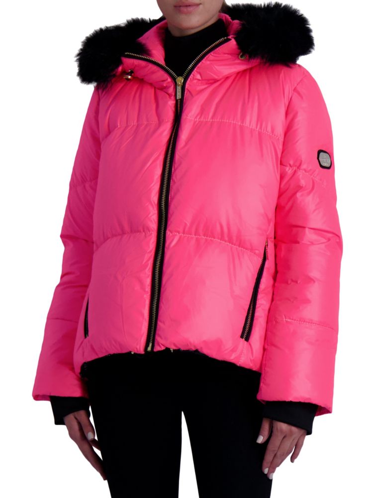 Пуховик Aprés-Ski Toscana с отделкой из овчины Mtl By Gorski, цвет Neon Pink Black стеганая куртка из овчины с шевронным узором mtl by gorski цвет black leopard