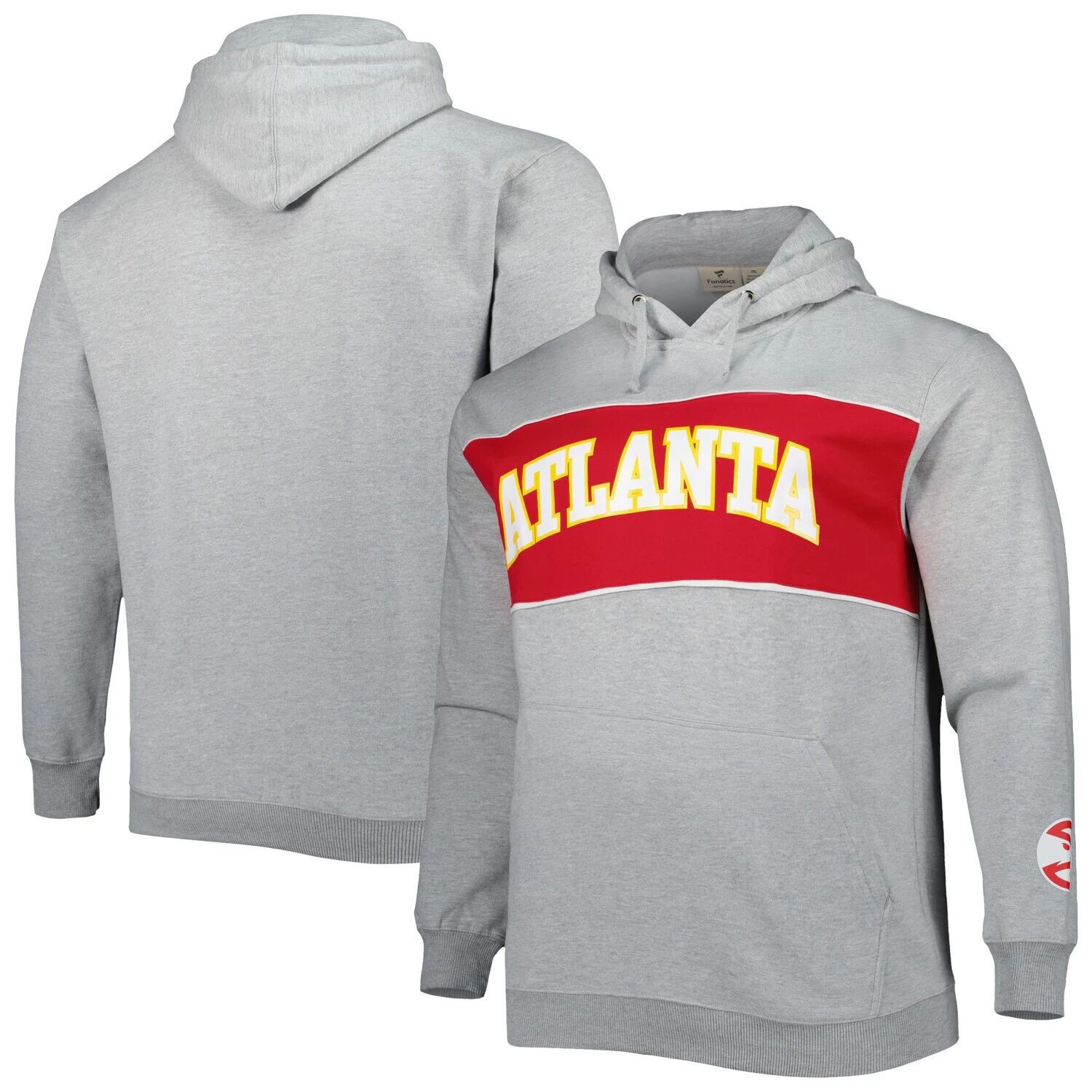 

Мужской пуловер с капюшоном с логотипом Heather Grey Atlanta Hawks Big & Tall с надписью Fanatics