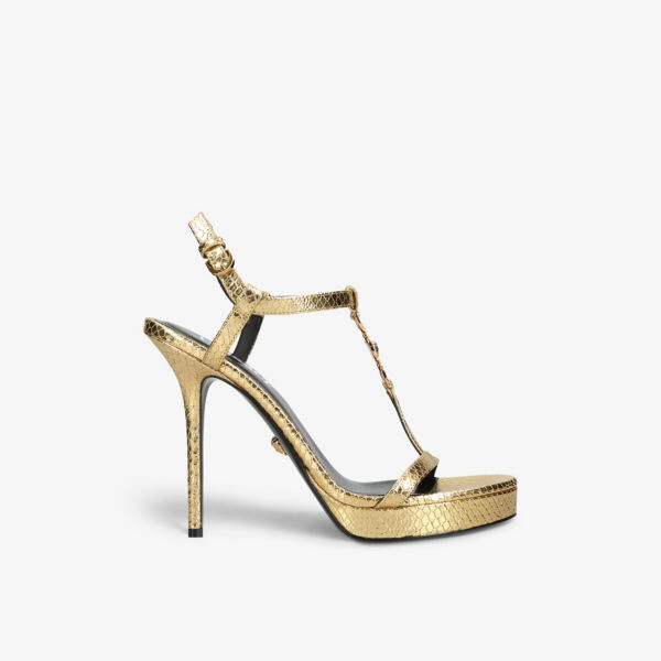 

Босоножки T-Bar 95 из кожи металлизированного цвета на каблуке Versace, желтый