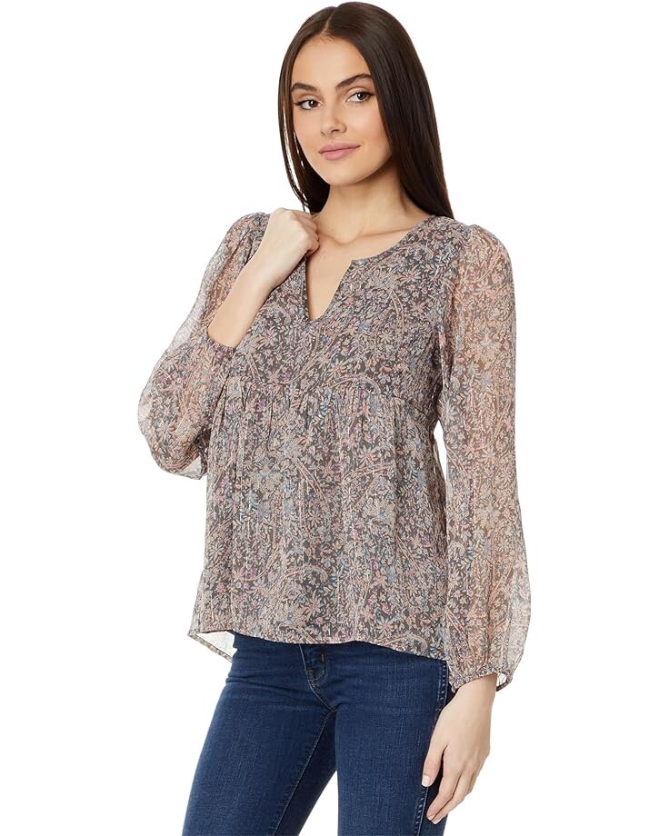 

Топ Lucky Brand Open Neck Printed Peasant, розовый