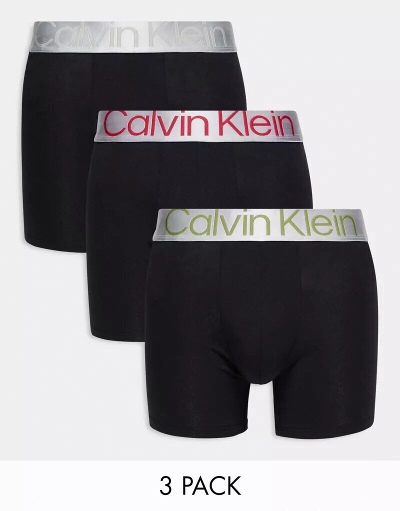

Черные боксеры узкого кроя Calvin Klein Steel, 3 шт., с контрастным поясом