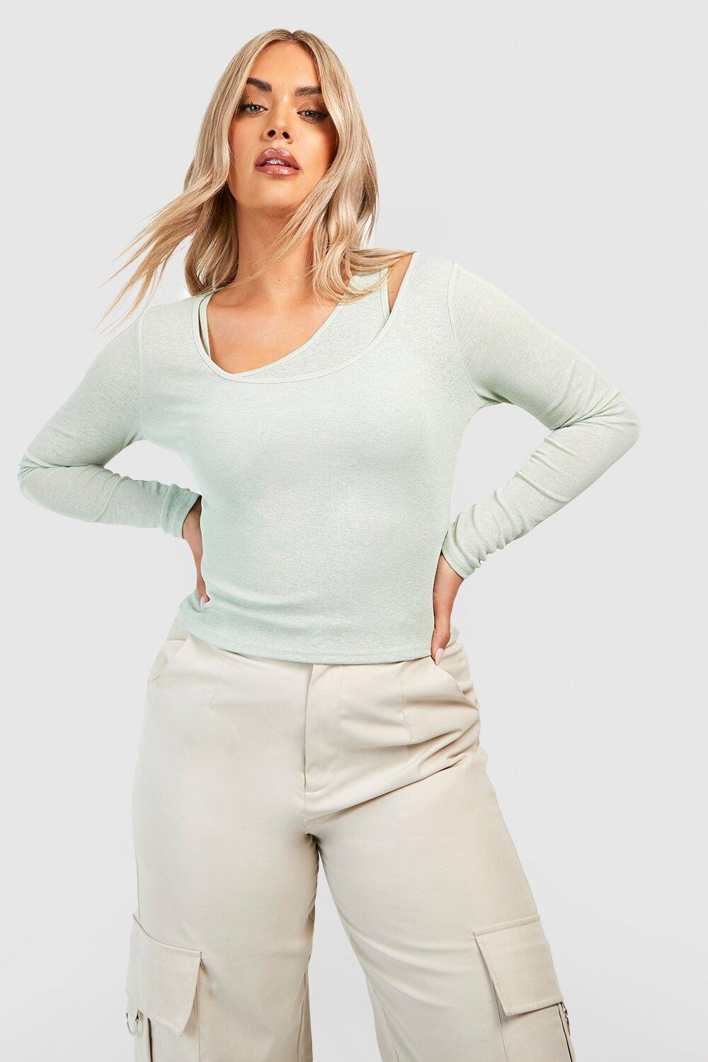

двухслойный прозрачный топ Boohoo, шалфей