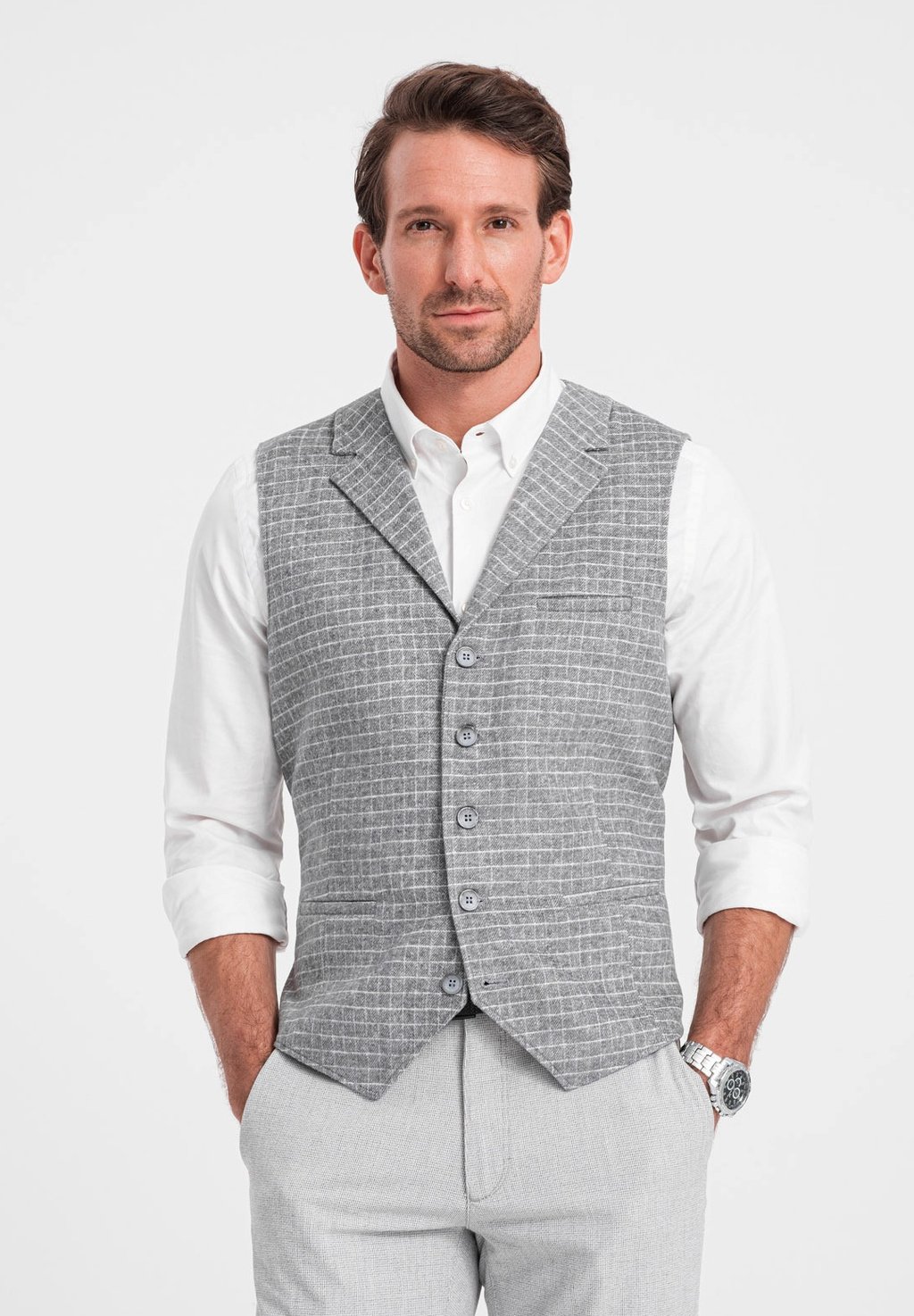 Костюмный жилет CHECKED WITH COLLAR Ombre, цвет light grey рубашка checked ombre цвет grey yellow