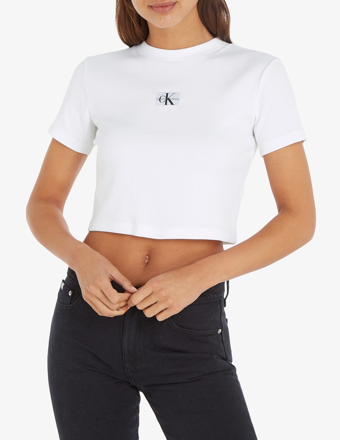 

Топ в рубчик с короткими рукавами Calvin Klein Jeans, белый