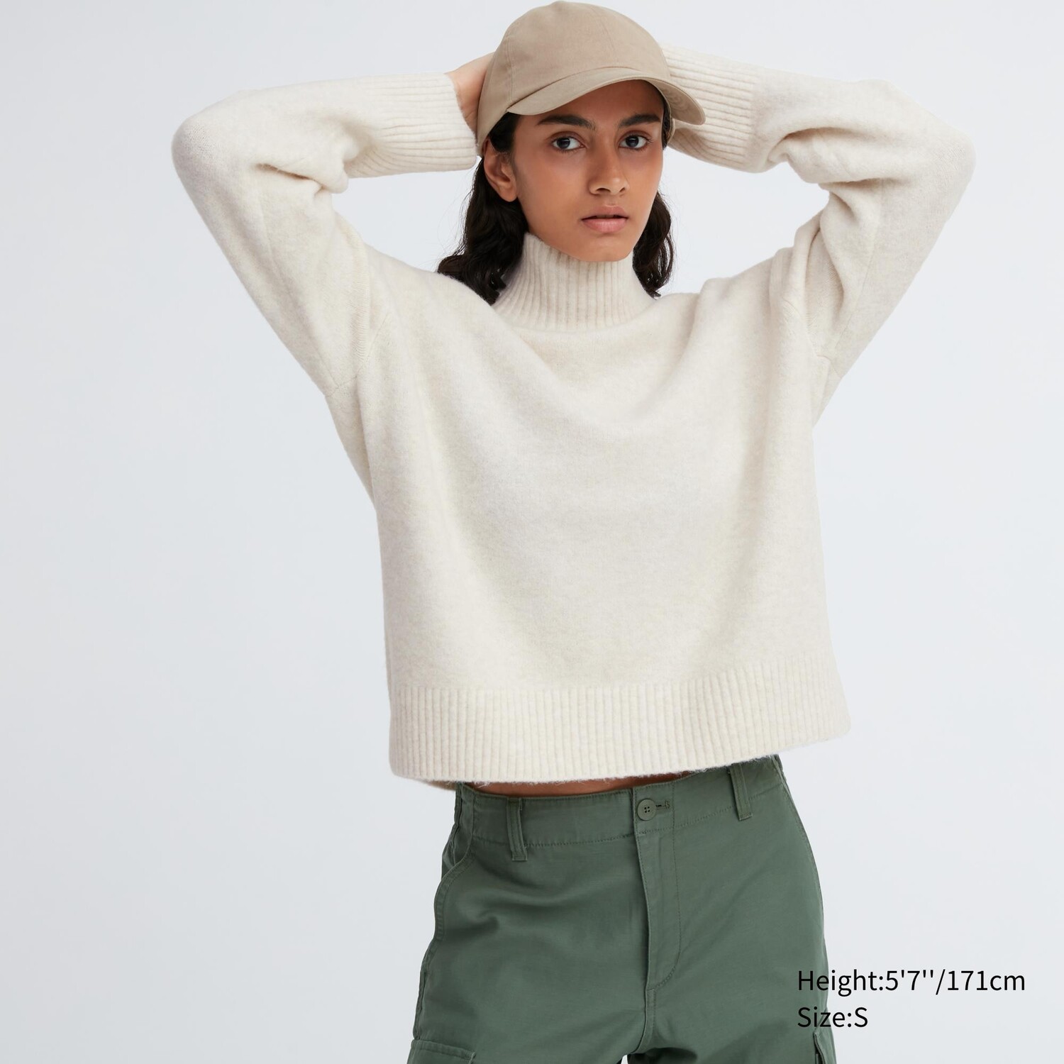 

Свитер Uniqlo женский с высоким воротом, слоновая кость, Бежевый