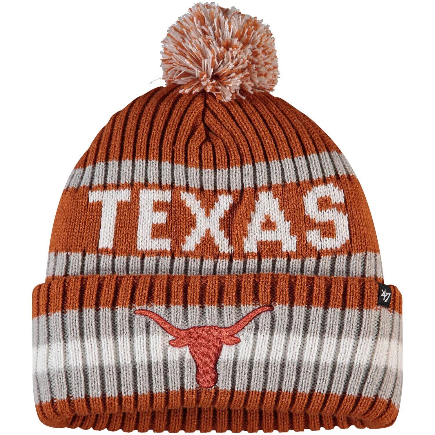 

Мужская вязаная шапка с манжетами и помпоном '47 Texas Orange Texas Longhorns Bering